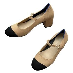 Rothys The Mary Jane Heel Wren Captoe 2” Block Heel Knit Pumps Round Toe Size 7